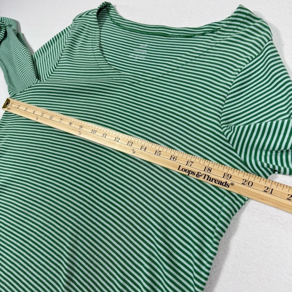 J.Jill 3/4 sleeve Green & Aqua Striped 100% Pima Cotton women large petite - Picture 3 of 7